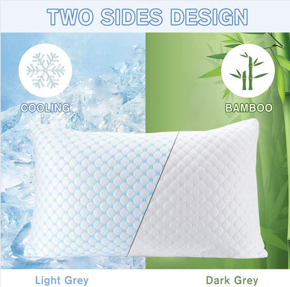 Hot Sleeper Favorite Relief Pressure Double Sided Bamboo Shredded Cooling Memory Foam Pillow with Cooling Gel