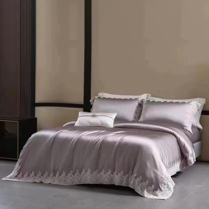 Custom Luxury Satin 100% Silk Satin Home Duvet Comforter Cover Bed Sheets Quilt Bedding Sets
