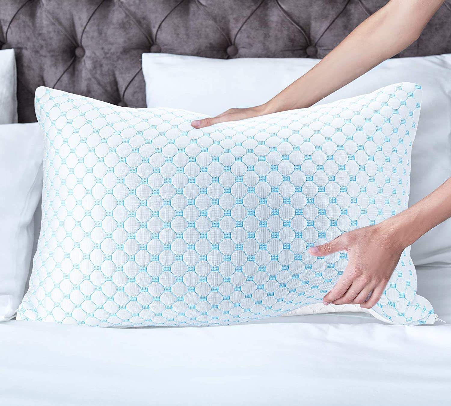Hot Sleeper Favorite Relief Pressure Double Sided Bamboo Shredded Cooling Memory Foam Pillow with Cooling Gel