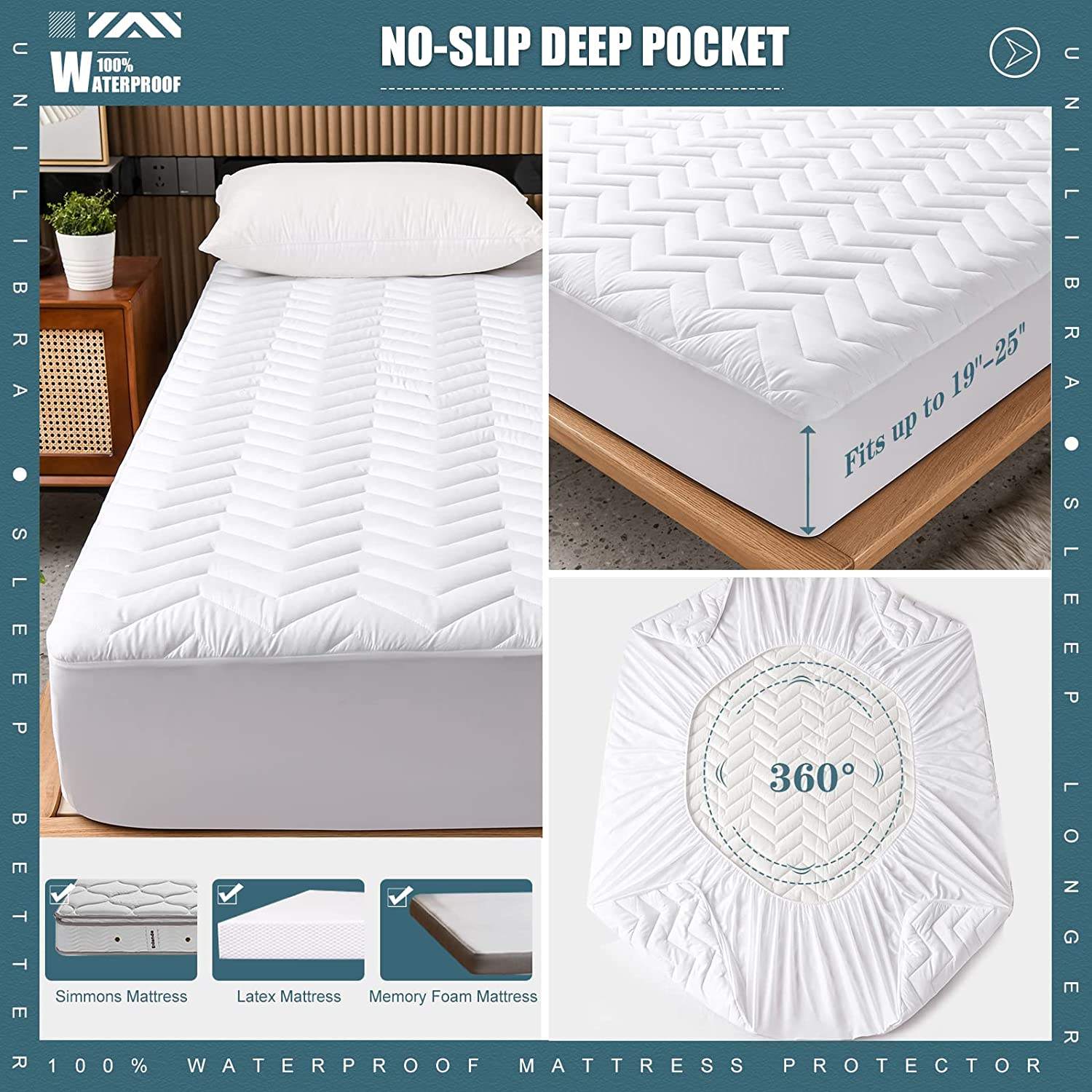 OEM Natural Soft Bed Bug Fitted Cover Waterproof Quilted Mattress Protector with Skirt