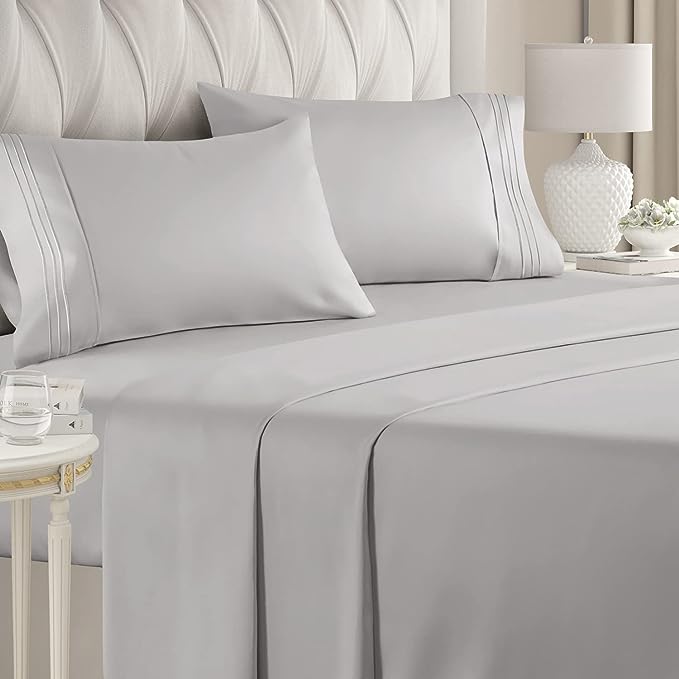  Hotel Luxury Super Soft Light Gray Double Bed Sheet Set